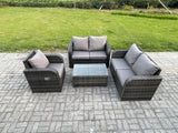Fimous High Back Rattan Garden Furniture Sets with Loveseat Sofa Rectangular Coffee Table Indoor Outdoor Patio Lounge Sofa Set Dark Grey Mixed