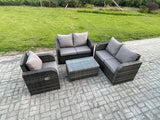 Fimous High Back Rattan Garden Furniture Sets with Loveseat Sofa Rectangular Coffee Table Indoor Outdoor Patio Lounge Sofa Set Dark Grey Mixed