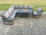 Fimous Aluminium Lounge Corner Sofa Outdoor Garden Furniture Sets Gas Fire Pit Dining Table Set Dark Grey