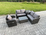 Fimous High Back Rattan Garden Furniture Set with Loveseat Sofa Rectangular Coffee Table Side Table Indoor Outdoor Patio Lounge Sofa Set Dark Grey Mixed