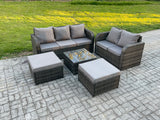 Fimous PE Rattan Garden Furniture Sets 7 Seater Outdoor Lounge Sofa Set Square Coffee Table 2 Big Footstool
