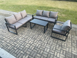 Fimous Aluminium 7 Seater Garden Furniture Outdoor Patio Sofa Set with Rectangular Coffee Table Armchair Dark Grey