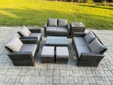 Fimous Garden Furniture Sets 8 Pieces Outdoor Rattan Furniture Manual Wicker Patio Sofa Chair Set with Coffee Table Side Table 2 Small Footstools Dark Grey Mixed