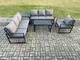 Fimous Aluminium 7 Seater Garden Furniture Outdoor Patio Sofa Set with Rectangular Coffee Table Armchair Side Table Dark Grey