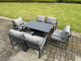 Fimous Aluminium Garden Furniture Set 3 Piece Aluminium Lounge Seating Adjustable Rising Lifting Dining Table Set with Cushions Dark Grey