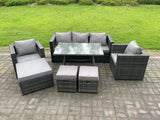 Fimous 8 Seater Rattan Outdoor Furniture Sofa Garden Dining Set with Dining Table 2 Armchairs 3 Stools Dark Grey Mixed