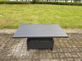 Fimous Aluminium Garden Furniture Set Adjustable Rising Lifting Dining Table and 6 Chairs Set Dark Grey