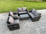 Fimous Rattan Garden Furniture Set Patio Outdoor Lounge Sofa Set with 2 Reclining Chairs Rectangular Coffee Table Dark Grey Mixed