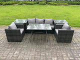 Fimous 5 Seater Rattan Outdoor Furniture Garden Dining Set with Oblong Dining Table 2 Armchairs 2 Side Tables Dark Grey Mixed