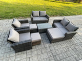 Fimous Garden Furniture Sets 8 Pieces Outdoor Rattan Furniture Manual Wicker Patio Sofa Chair Set with Coffee Table 3 Footstools Dark Grey Mixed