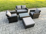 Fimous Outdoor Lounge Sofa Set Wicker PE Rattan Garden Furniture Set with Rectangular Coffee Table Double Seat Sofa Big Footstool Dark Grey Mixed