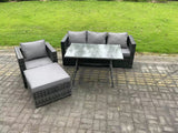 Fimous Rattan Outdoor Furniture Garden Dining Set with Oblong Dining Table Armchair Big Footstool Dark Grey Mixed