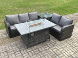 Fimous Rattan Garden Furniture Set with Gas Fire Pit Table,Side Table 4 Pieces Outdoor Lounge Sofa Set Dark Grey Mixed