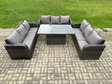 Fimous Patio Garden Dining Set Outdoor Rattan Furniture Lounge Sofa Height Adjustable Rising lifting Table Dark Grey Mixed