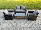 Fimous Outdoor Lounge Sofa Set Wicker PE Rattan Garden Furniture Set with Rectangular Coffee Table Double Seat Sofa Dark Grey Mixed