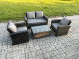 Fimous Outdoor Lounge Sofa Set Wicker PE Rattan Garden Furniture Set with Rectangular Coffee Table Double Seat Sofa Dark Grey Mixed