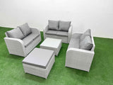 Fimous  7 Seater PE Wicker Rattan Furniture Sofa Sets with Square Coffee Table 2 Seater Love Sofa Big Footstool Light Grey