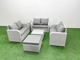 Fimous  7 Seater PE Wicker Rattan Furniture Sofa Sets with Square Coffee Table 2 Seater Love Sofa Big Footstool Side Table Light Grey