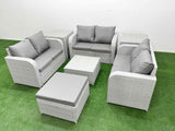 Fimous  7 Seater PE Wicker Rattan Furniture Sofa Sets with Square Coffee Table 2 Seater Love Sofa Big Footstool 2 Side Table Light Grey