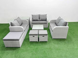 Fimous  9 Seater PE Wicker Rattan Furniture Sofa Sets with Square Coffee Table 2 Seater Love Sofa 3 Stool Side Table Light Grey