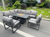 Fimous Aluminum Outdoor Garden Furniture Set Corner Sofa 2 PC Chairs Gas Fire Pit Dining Table Set Gas Heater Burner Dark Grey 8 Seater