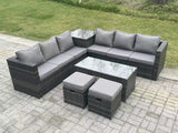 Fimous 8 Seater Rattan Corner Sofa Set With Square Side Table And Oblong Rectangular Coffee Tea Table 2 Stools Dark Grey Mixed