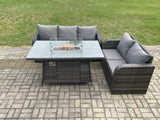 Fimous Rattan Garden Furniture Set with Gas Fire Pit Table 3 Pieces Outdoor Lounge Sofa Set Dark Grey Mixed