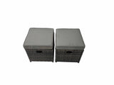 Fimous Patio Sofa Oblong Coffee Table Set Rattan Garden Furniture Set with 2 Small Stools Dark Grey Mixed
