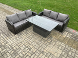 Fimous 6 Seater Garden Dining Sets Outdoor Rattan Furniture Lounge Sofa Height Adjustable Rising lifting Table Set Dark Grey Mixed