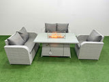 Fimous High Back Poly Rattan Garden Furniture Set with Reclining Chair Loveseat Sofa Firepit Dining Table Indoor Outdoor Patio  Set Light Grey