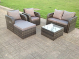Fimous 5 Seater PE Wicker Rattan Garden Furniture Loveseat Reclining Sofa Chair Table Footstool Outdoor Grey