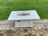 Fimous 8 Seater Garden Dining Sets Outdoor Rattan Furniture Gas Fire Pit Dining Table Gas Heater with 2 Big Footstools Light Grey