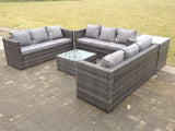 Fimous 9 Seater U Shape Rattan Garden Furniture Set Patio Outdoor Lounge Sofa With Footstool Dark Grey Mixed