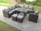 Fimous 7 Seater Grey Rattan Corner Sofa Set 2 Table Armchair Footstool Garden Furniture Outdoor