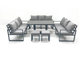 Fimous 11 Seater Garden Sofa Set Aluminium Furniture Rising Dining Tabe Set wth 2 Small Footstools Dark Grey