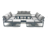Fimous 11 Seater Garden Sofa Set Aluminium Furniture Rising Dining Tabe Set wth 2 Big Footstools Dark Grey