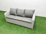Fimous 6 Seater PE Rattan Wicker Garden Furniture Patio Conservatory Sofa Set with Firepit Dining Table 3 Seater Sofa Love Sofa Big Footstool