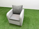Fimous PE Rattan Lounge Sofa Set 9 Seater Outdoor Garden Furniture Set with Gas Firepit Table 3 Seater Sofa 2 Big Footstools Side Table Light Grey
