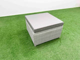 Fimous PE Rattan Lounge Sofa Set 8 Seater Outdoor Garden Furniture Set with Gas Firepit Table Love Sofa 4 Footstools Side Table Light Grey