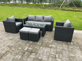 Fimous Wicker Rattan Garden Furniture Sofa Sets Outdoor Patio Coffee Table With Stools black