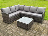 Fimous High Back Dark Mixed Grey Rattan Corner Sofa Set Outdoor Furniture Square Coffee Table 6 Seater