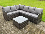 Fimous High Back Dark Mixed Grey Rattan Corner Sofa Set Outdoor Furniture Square Coffee Table 6 Seater