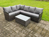 Fimous High Back Dark Mixed Grey Rattan Corner Sofa Set Outdoor Furniture Rectangular Coffee Table 6 Seater