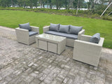 Fimous Wicker Rattan Garden Furniture Sofa Sets Outdoor Patio Coffee Table With Stools light grey