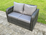 Fimous 7 Seater Dark Grey PE Wicker Rattan Garden Furniture Set Reclining Chair Love Seat 3 Seater Sofa Set Outdoor Rectangular Coffee Table