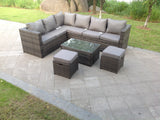 Fimous 8 Seater Grey Rattan Corner Sofa Set Coffee Oblong Coffee Table Outdoor Garden Furniture Patio