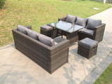 Fimous 8 Seater Lounge Rattan Sofa Set Dining Table Stools Outdoor Garden Furniture