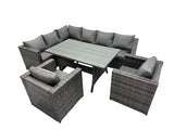 Fimous Outdoor PE Rattan Sofa Set with Dining Table Patio Garden Furniture Sets with 2 Chairs Dark Grey Mixed