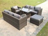Fimous 8 Seater Lounge Rattan Sofa Dining Set Table Chair Garden Furniture Outdoor