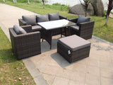 Fimous Grey Lounge Rattan Sofa Dining Table Set Chairs Garden Furniture Outdoor